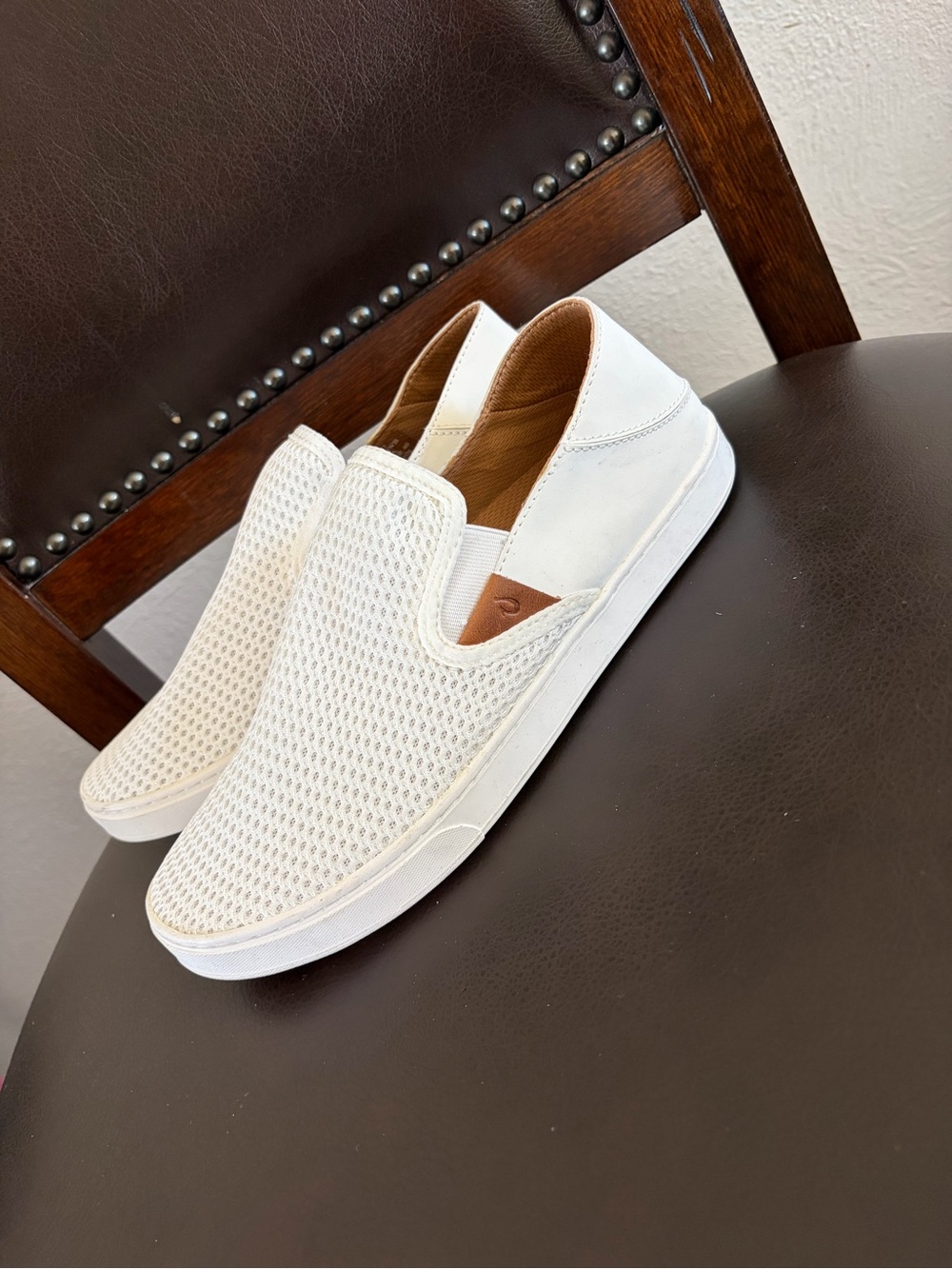 OluKai Women's White Mesh Slip-On Flats